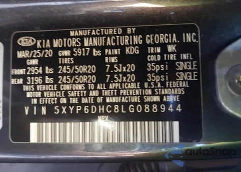 2020 Kia Telluride S z USA, uszkodzony, nr VIN 5XYP6DHC8LG088944